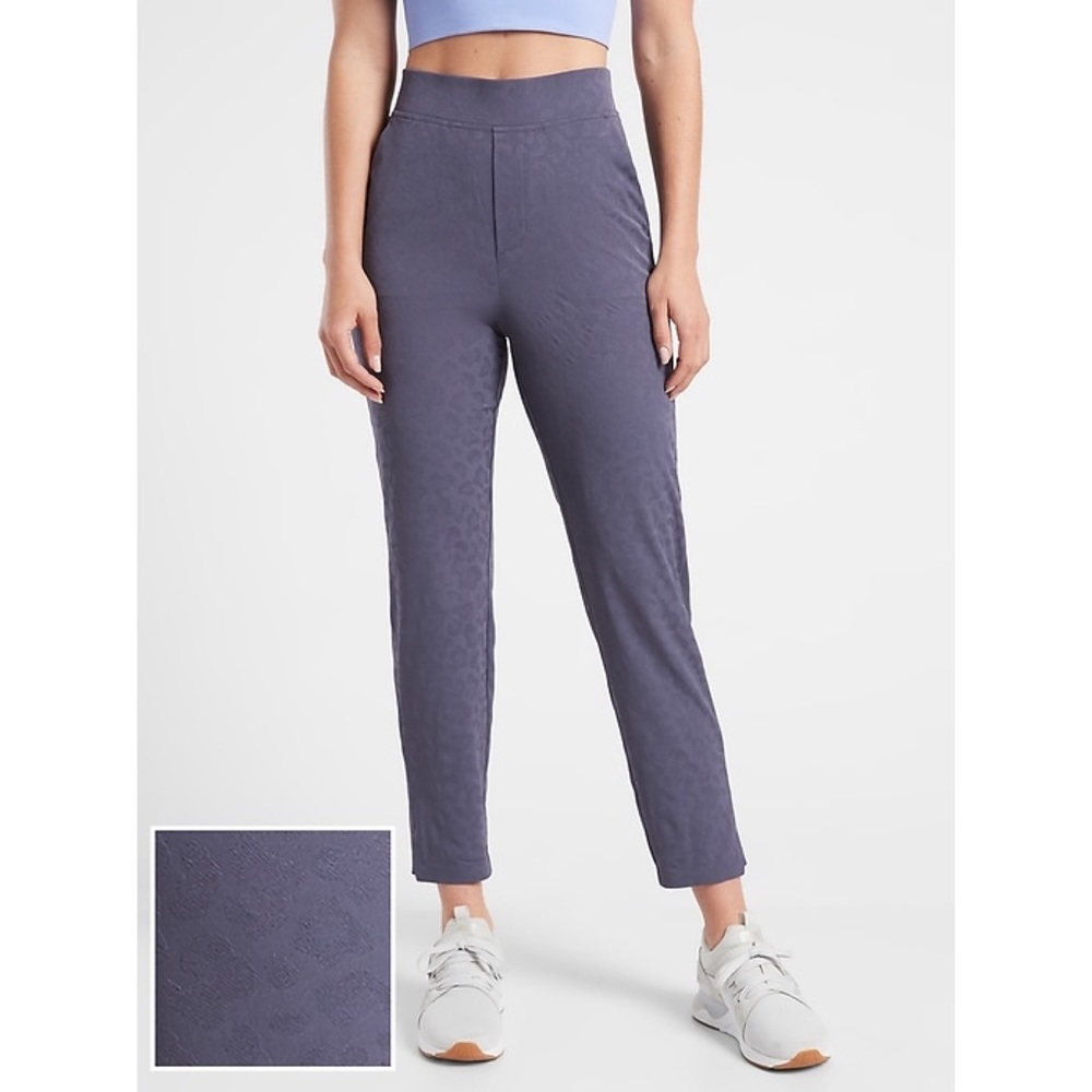 ATHLETA Brooklyn Textured Ankle Pant Leopard Medieval Violet Size 14